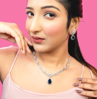 Sapphire blue dual tone necklace Earring set with CZ american diamond stones