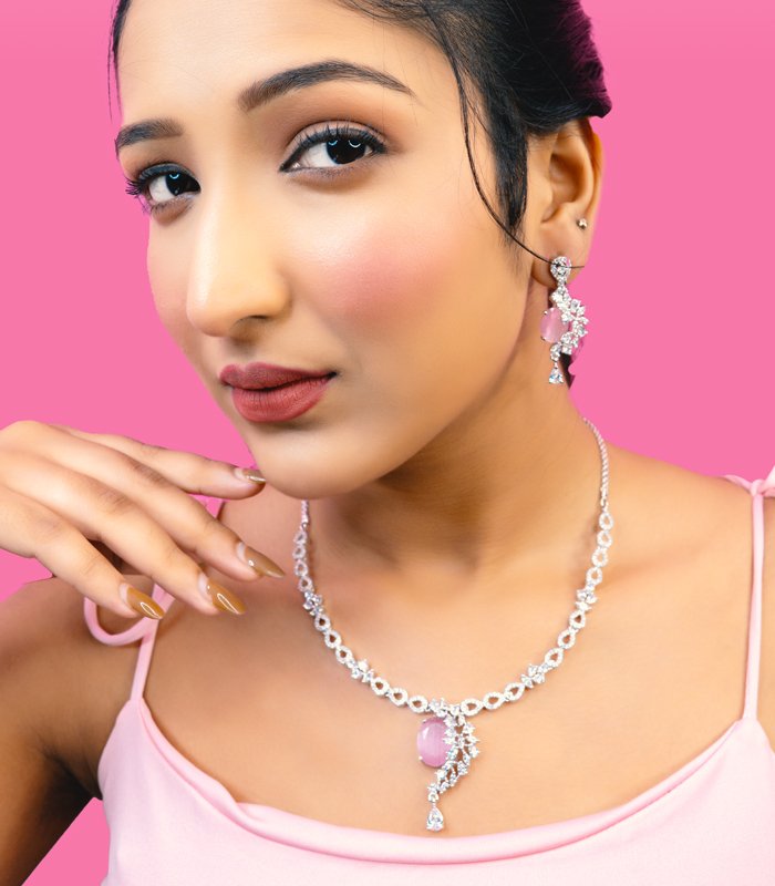 Baby pink rose gold choker with zircon stones