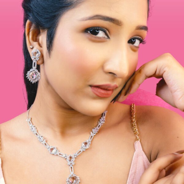 Gold plated necklace set with CZ stones white gemstones