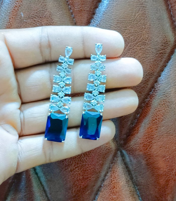 Sapphire blue CZ chandelier earrings India