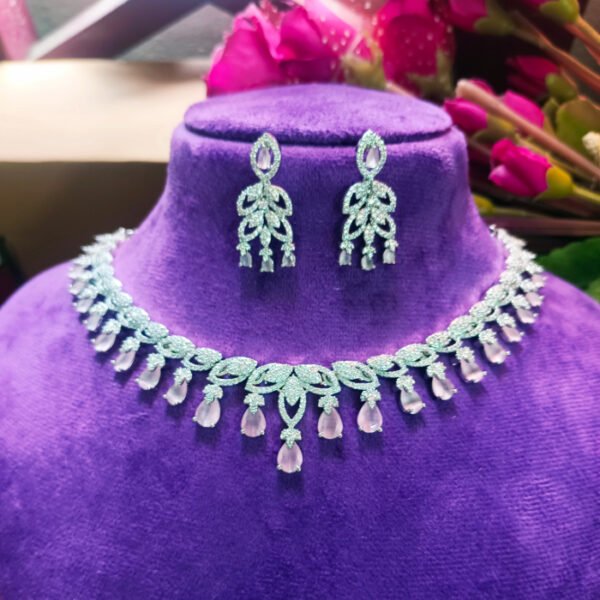 Gold plated CZ American Diamond bridal necklace set – wholesale jewelry supplier