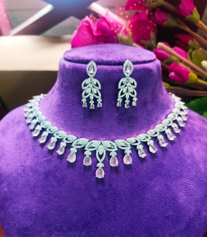 Gold plated CZ American Diamond bridal necklace set – wholesale jewelry supplier