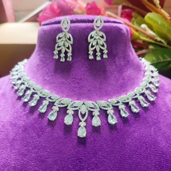 Gold plated CZ American Diamond bridal necklace set wholesale jewelry supplier