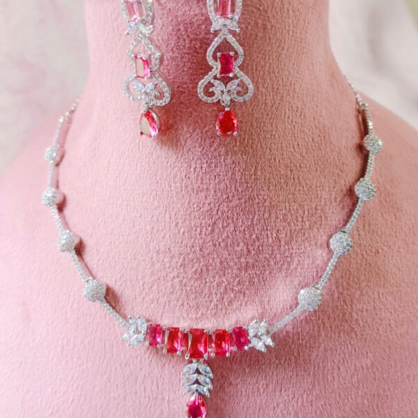 Gold bridal necklace set with CZ stones ruby gemstones