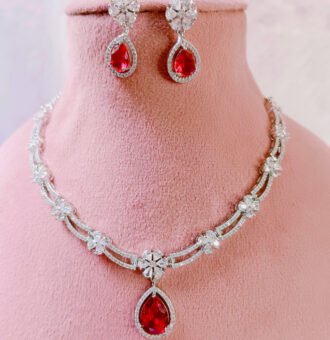 Sapphire blue dual tone necklace Earring set with CZ american diamond stones