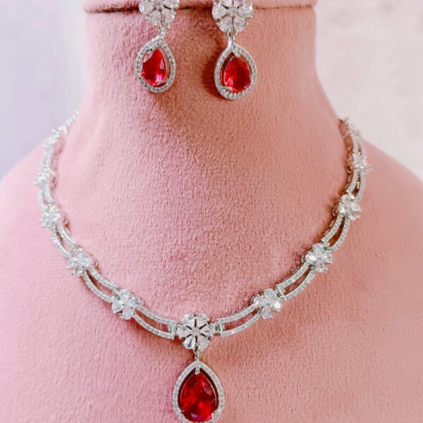 Sapphire blue dual tone necklace Earring set with CZ american diamond stones