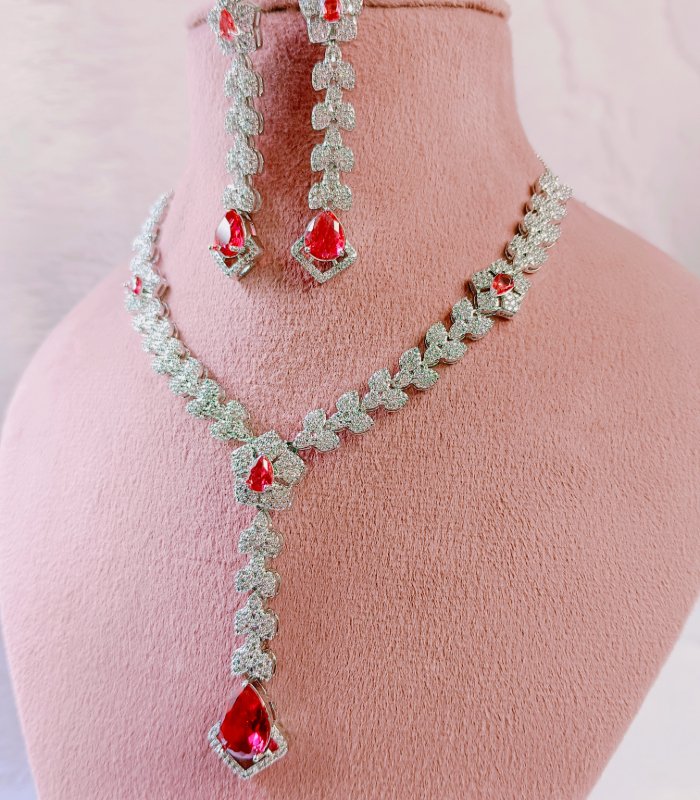 Emerald green gold plated bridal necklace with CZ stones