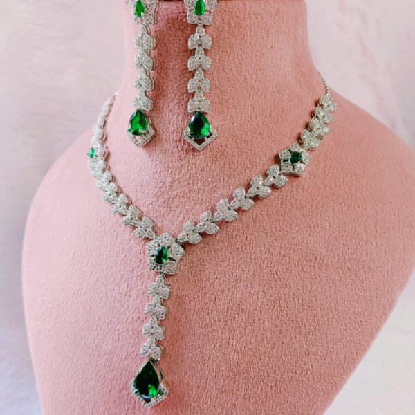 Emerald green gold plated bridal necklace with CZ stones