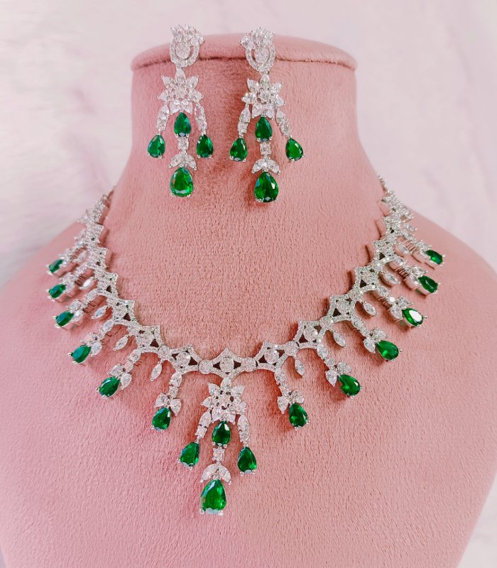 Silver plated necklace with clear CZ stones