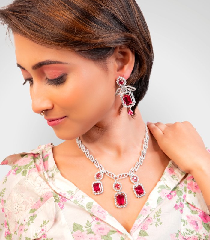 Gold plated CZ necklace set – wholesale Indian jewelry manufacturer