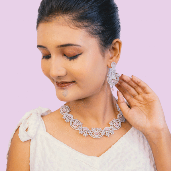 Pink CZ bridal necklace wholesale export