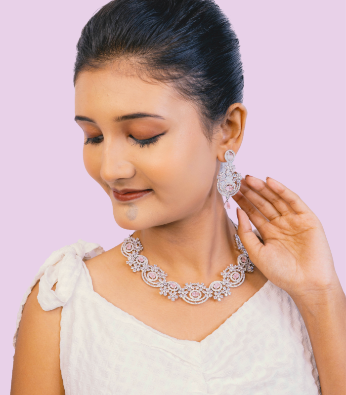 Pink CZ bridal necklace wholesale export