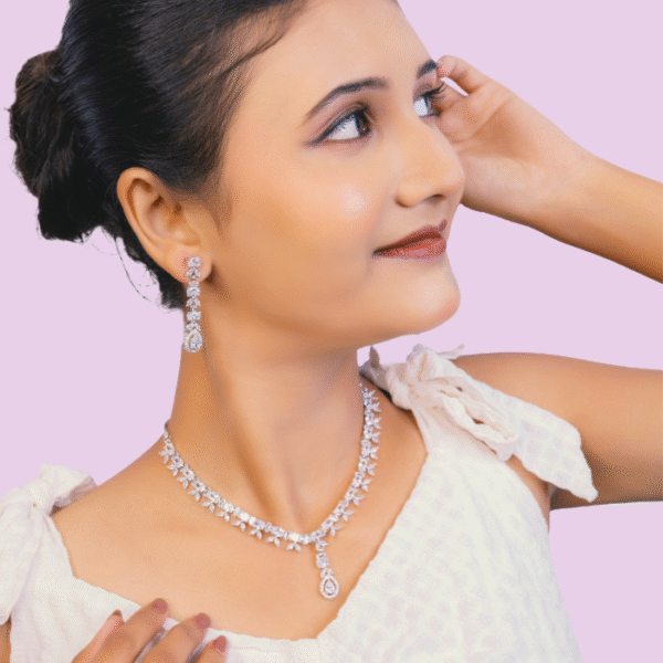 Wholesale white necklace and earring set with CZ