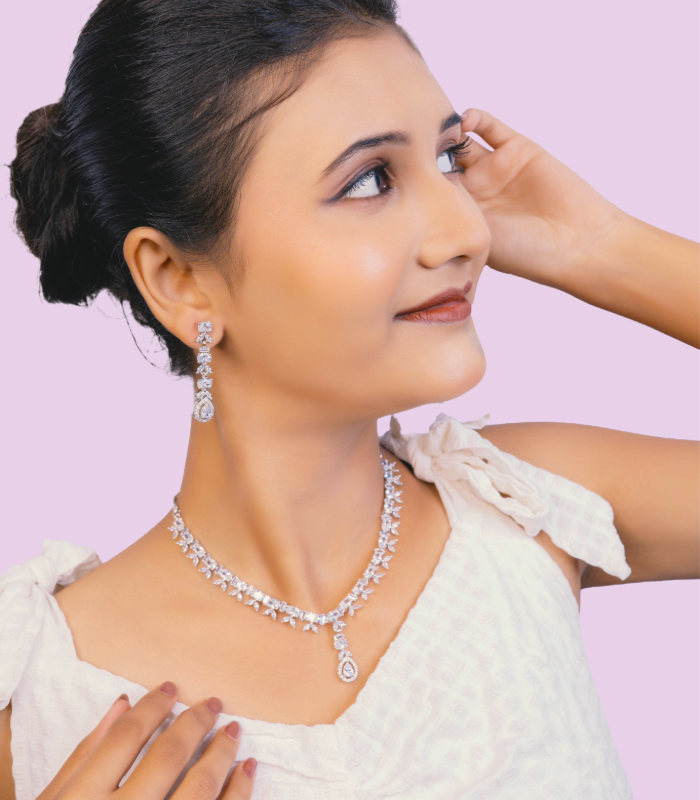Wholesale white necklace and earring set with CZ