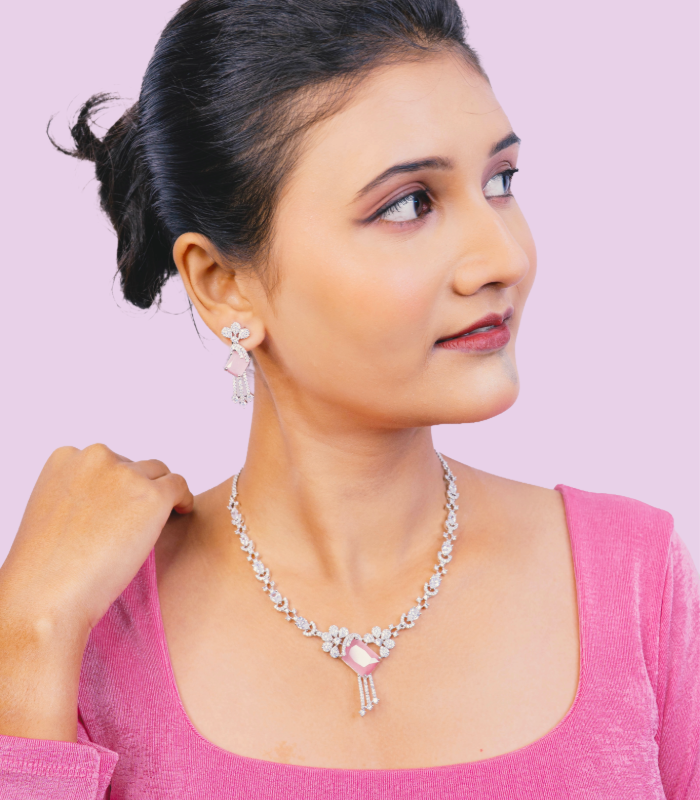 Pink stone artificial necklace supplier India
