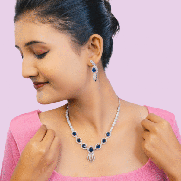 Sapphire blue CZ necklace set wholesale