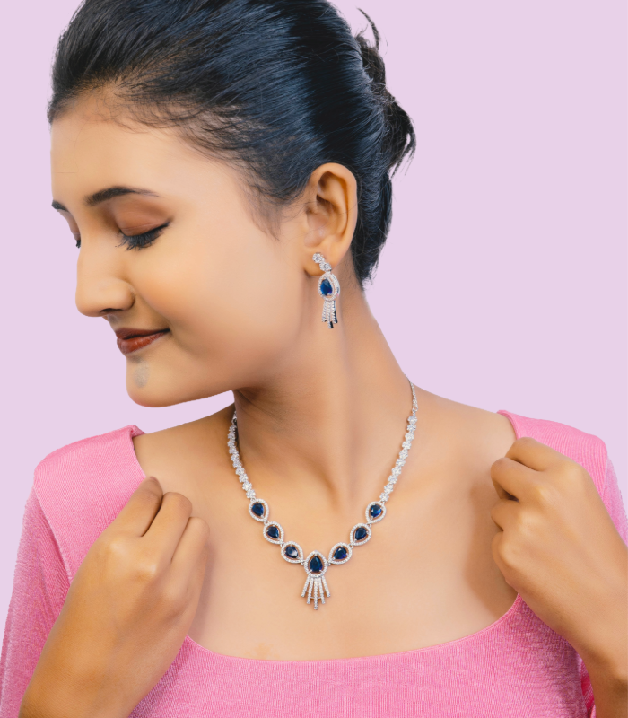 Sapphire blue CZ necklace set wholesale