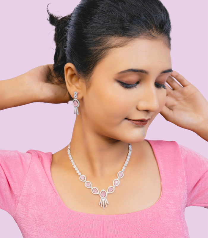 Baby pink CZ necklace wholesale exporter