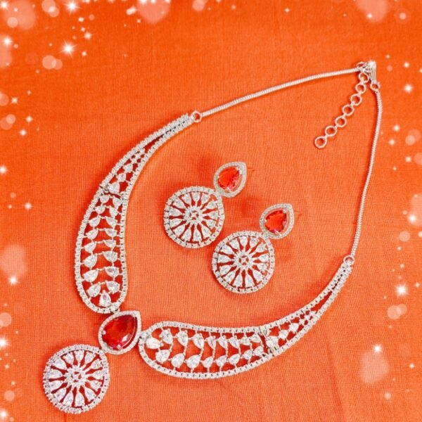 Ruby red bridal jewelry artificial necklace set