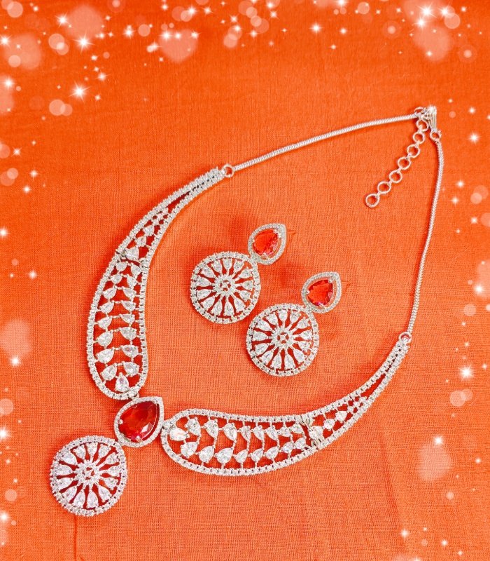 Ruby red bridal jewelry artificial necklace set