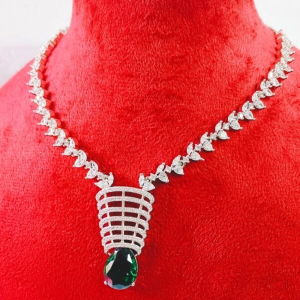 Designer CZ and emerald stone necklace for export