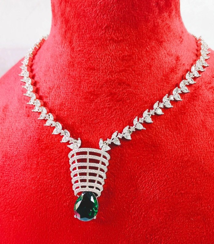 Designer CZ and emerald stone necklace for export
