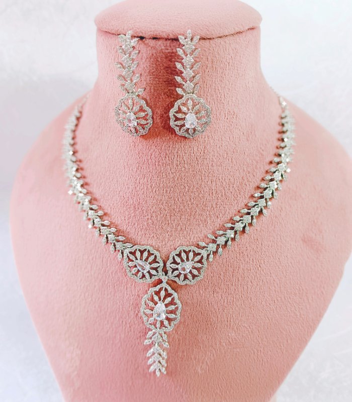 White CZ bridal necklace set – Indian artificial jewelry wholesale exporter